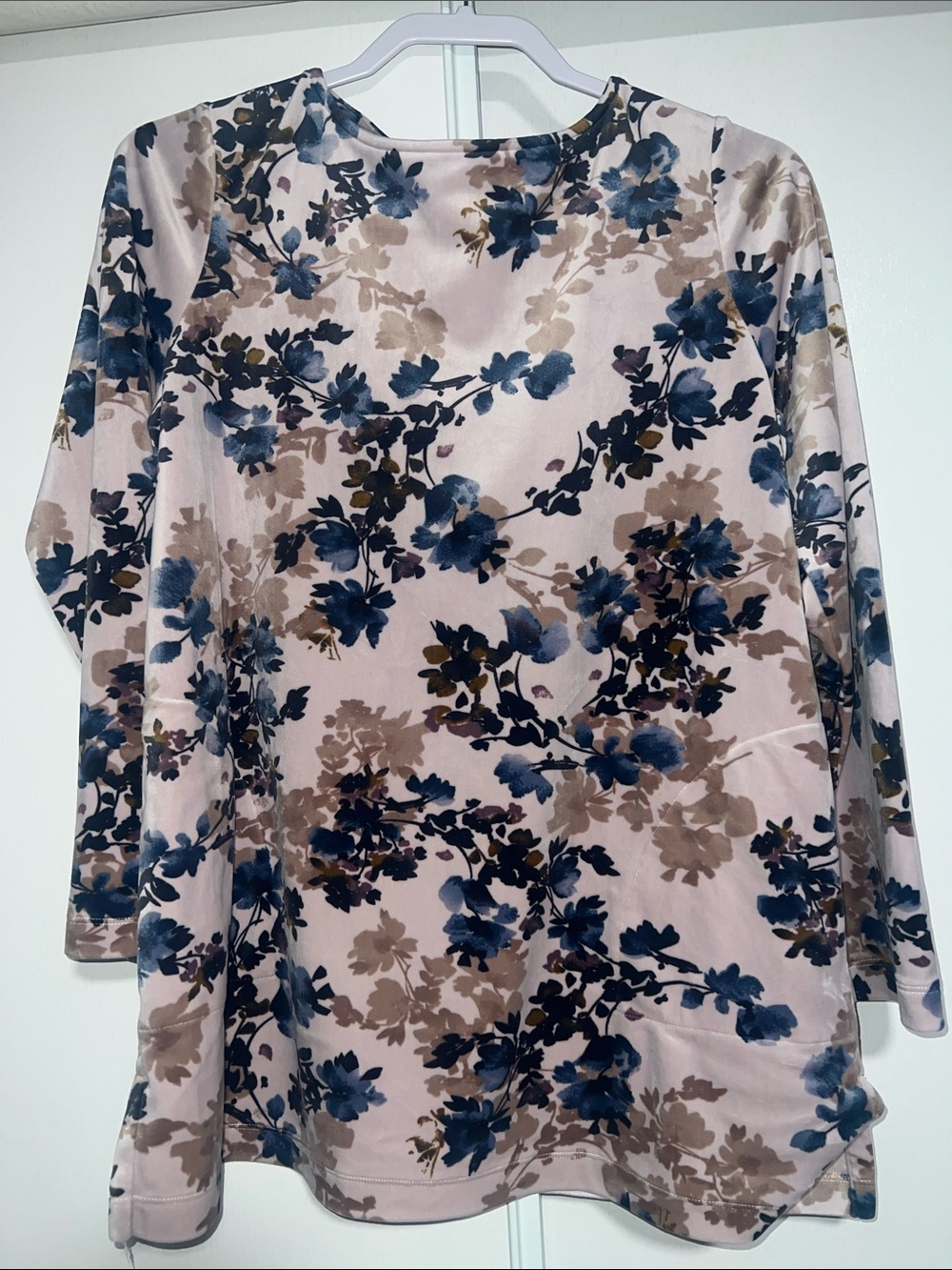 Women's Pure Jill XS Velvet Floral Long-Sleeve Tunic Top - Pink and Navy